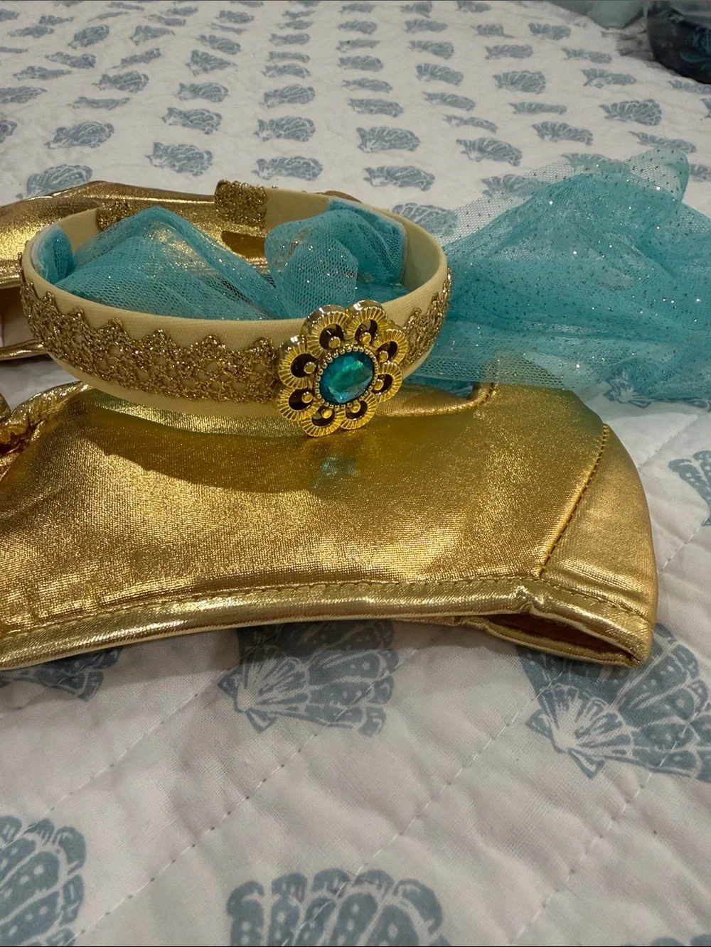 Gold and Teal Princess Headband & Shoe Covers Set - Kids Accessories